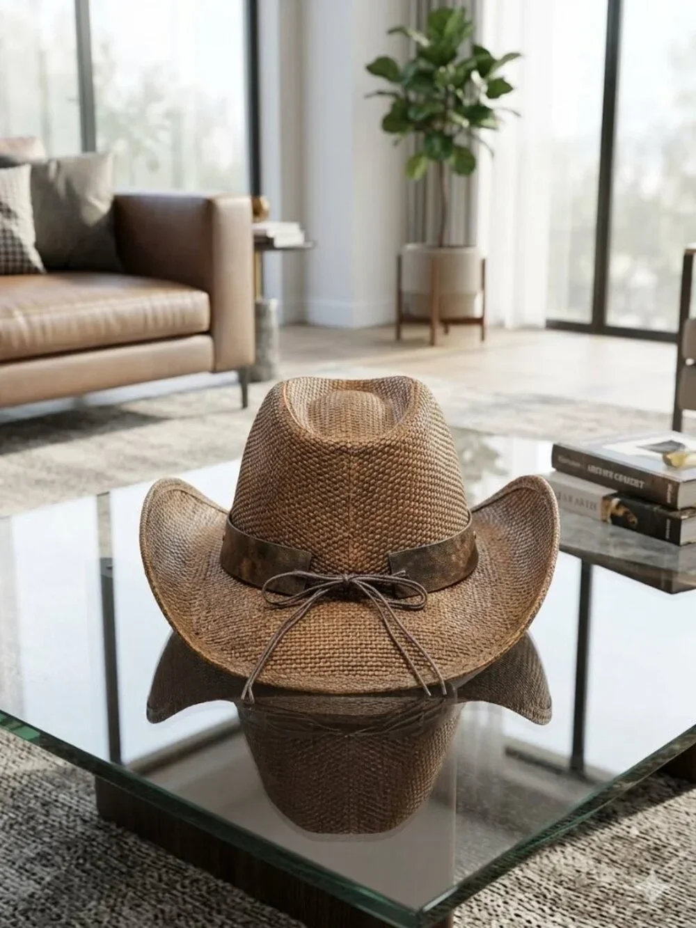 Men - Distressed Straw Western Hat with Shapeable Brim for Cowboys